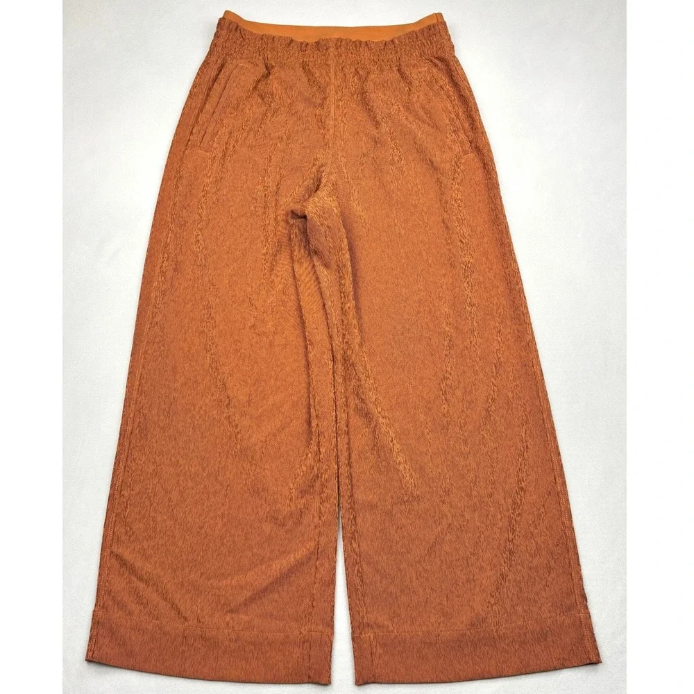 Athleta Womens 6 Orange Rust Terracotta Vance Textured Rib Wide Leg Pants 586942